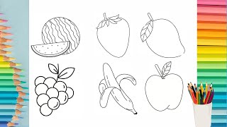 How to Draw Fruits: A Step-by-Step Tutorial,🍓🍎🍉🍇