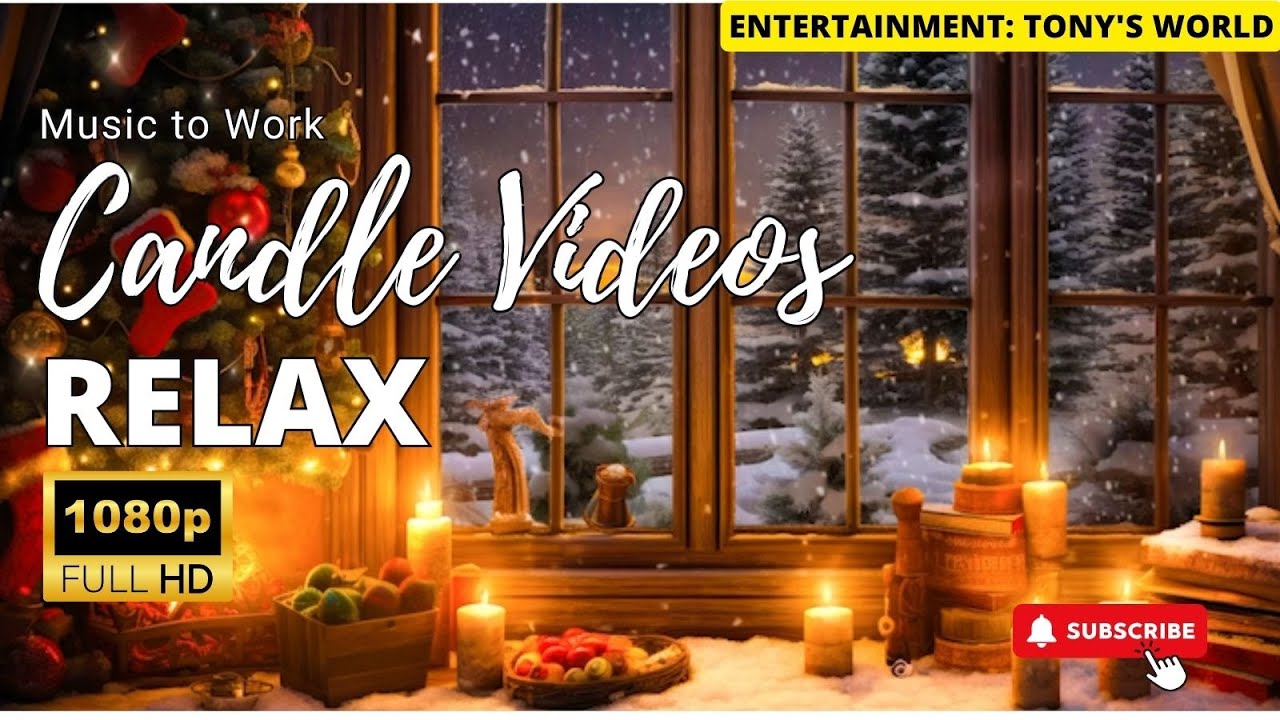 Virtual Candle: Close Up Candle with Piano Music Soft Crackling Fire Sounds (Full HD)