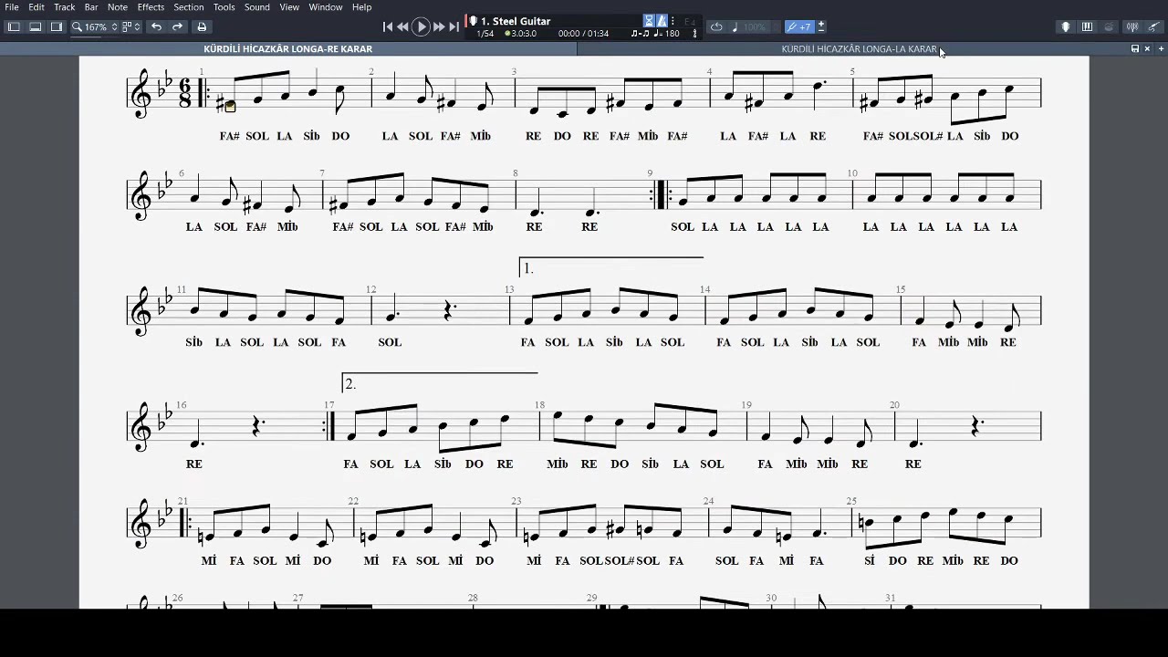 KÜRDİLİ HİCAZKÂR LONGA NOTA