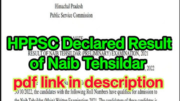 HPPSC Declared The  RESULT OF NAIB TEHSILDAR (PRELIMINARY) EXAMINATION 2021