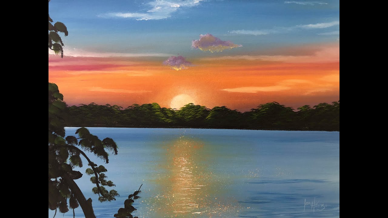 359 evening lake scene "How to paint in acrylic" YouTube