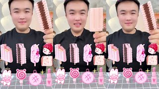 eating show crispy voice ice cream emoji pink so delicious mukbang asmr