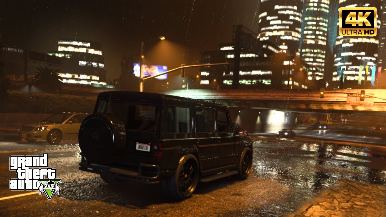 GTA V NIGHT DRIVE || RAIN AND THUNDER 4K UHD || Gameplays