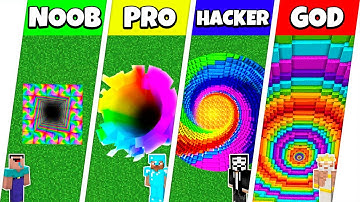 Minecraft Battle: NOOB vs PRO vs HACKER vs GOD: RAINBOW TUNNEL PIT HOUSE BUILD CHALLENGE / Animation