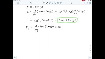 Find both first partial derivatives. z=\tan(2x-y) | Plainmath