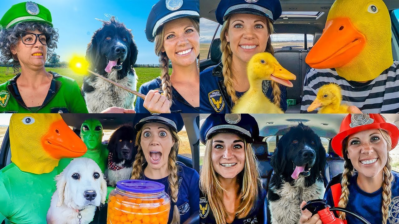 Полиция крадет щенка у Резиновой Уточки, Пришельца и Пожарного в автомобильной погоне!