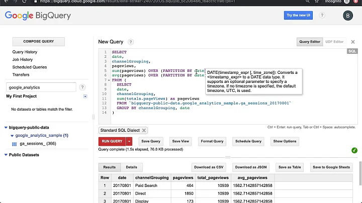 Using analytic (window) functions in BigQuery