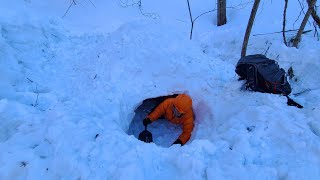 Sleep in a snowcovered shelter with a sleeping bag. One night in an igloo.