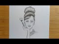 How to draw a beautiful girl with makeup brushes  pencil sketch drawing step by step