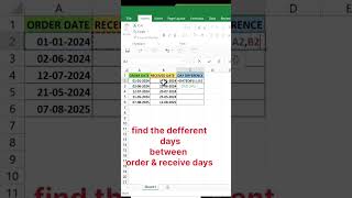 MS Excel order or received ke beech ke din kaise nikale... @rgcsmbudhana #msoffice #excel
