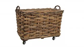 Bamboo Rattan Rectangle Extra Large Storage Log Basket with Wheels & Hoop Handles W85 x D55 x H78c