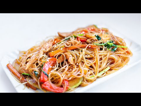 Горячая Фунчоза по-Корейски с Овощами и Курицей