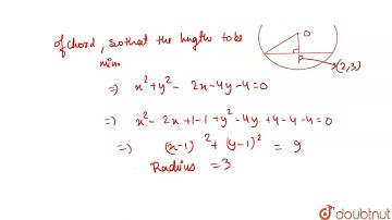 Find the equation of chord of the circle x^(2)+y^(2)-2x-4y-4=0 passing through the point (2,3) w...