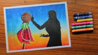 Gudi padwa drawing / Happy Gudi padwa (Ugadi) drawing with oil pastel - step by step