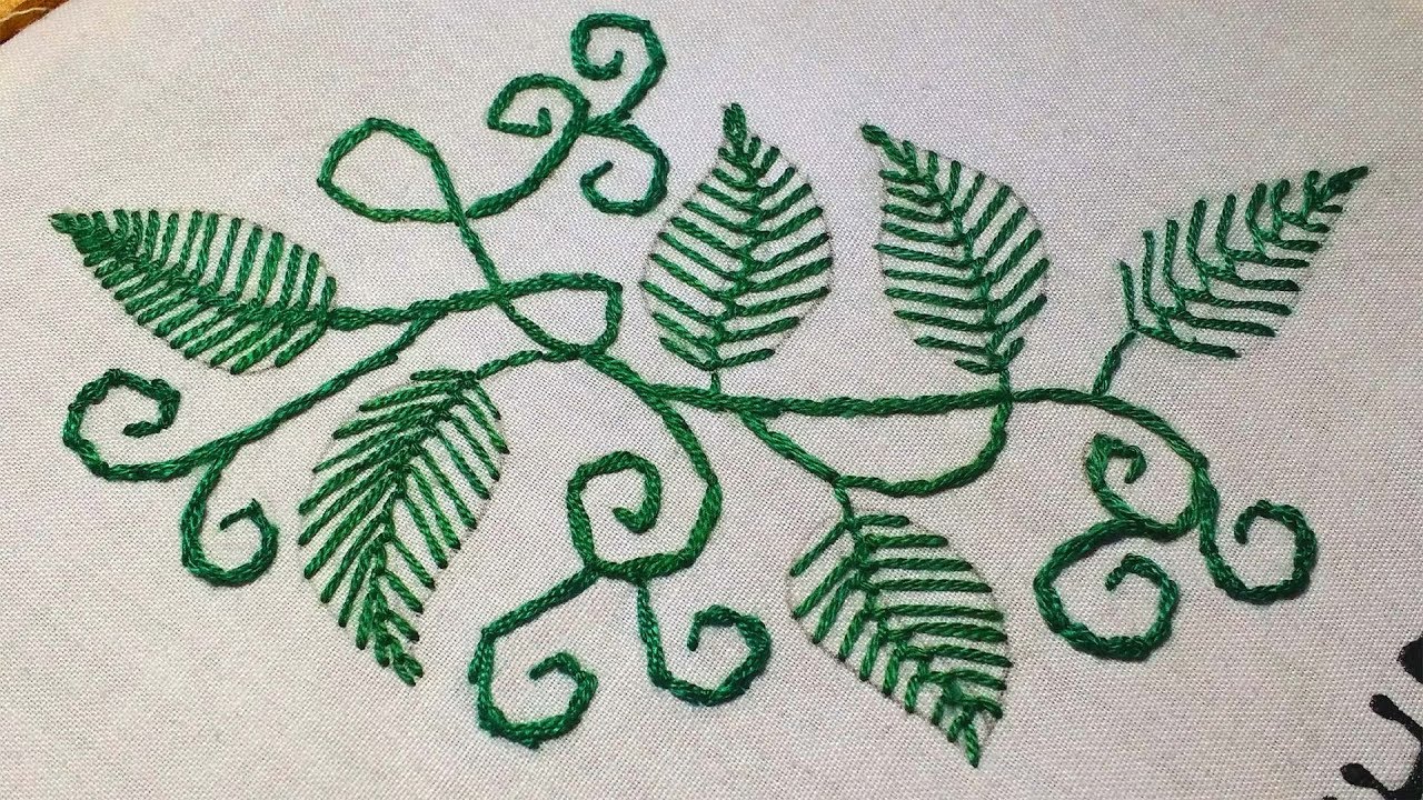 Hand Embroidery : Feather Stitch Leaf 