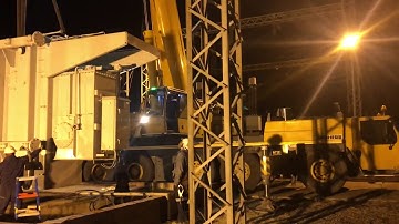 Offloading a Power transformer on the low bed truck