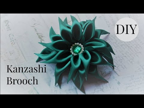 DIY Kanzashi Ribbon Flower Brooch/ Kanzashi Flower tutorial/ Fabric flower