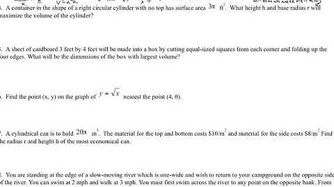 AP Calculus Optimization Problems Miss Brown