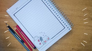 تزيين الدفاتر المدرسية للبنات من الداخل على شكل قطة كيوت رسم سهل  notebook cute  cat border design