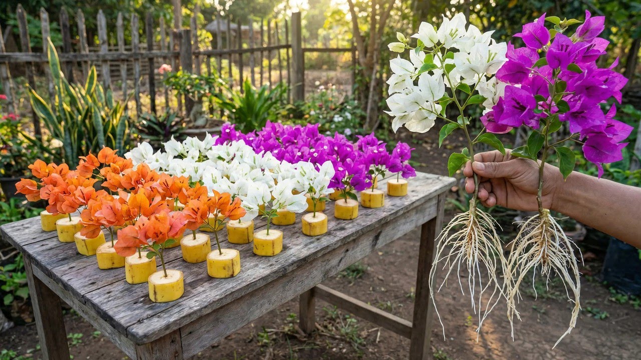 This One Banana Trick Makes Bougainvillea Cuttings Explode with Roots