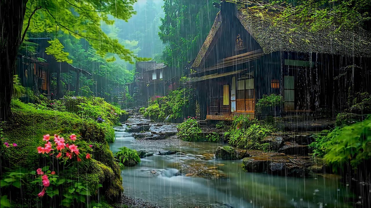 Enjoy Restful Nights with the Gentle Rainfall of Japanese  Village 🍀 Find Solace in The Gentle Rain