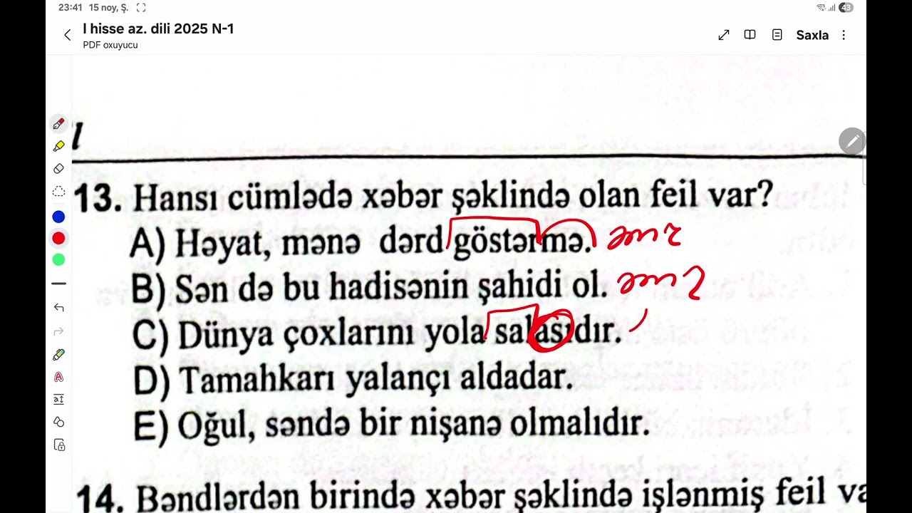 DİM 2025. Feilin şəkilləri. Feilin zamanları. Təsdiq və inkar feillər