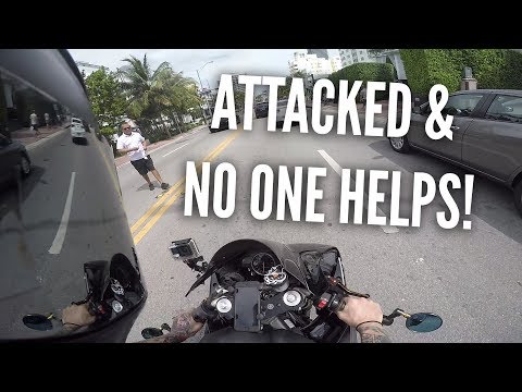 BIKER ATTACKED! Huge guy w/ nipple rings, Motorcycle vs Bad drivers, Miami pt 4 (CLICKBAIT)
