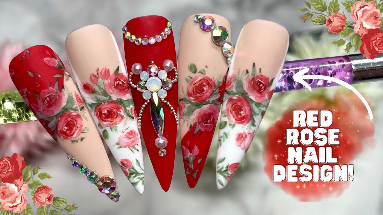 RED ROSE TRANSFER FOIL NAILS| TRANSFER FOIL NAIL TUTORIAL| IS THIS SET TOO MUCH?!