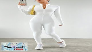 SHEIN EZwear Zip Up Thumbholes Zipper Front White Unitard Jumpsuit SHEIN