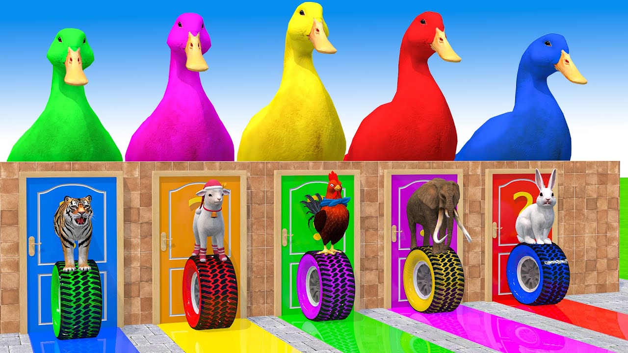 Long Slide Game With Cow Elephant Gorilla Hippopotamus Tiger - 3d Animal Game - Funny 3d Animals