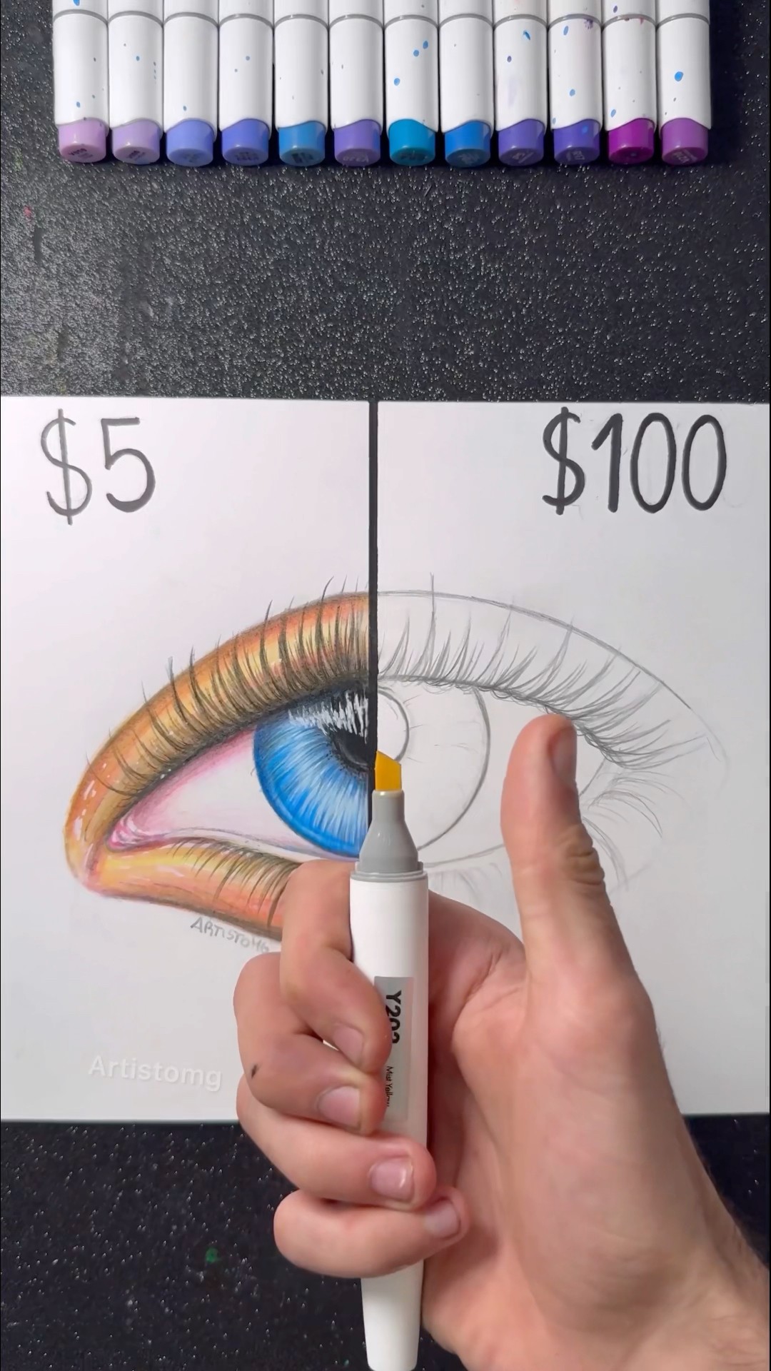 Drawing an Eye with $5 vs $100! ?️✨? #artistomg #shorts #realism