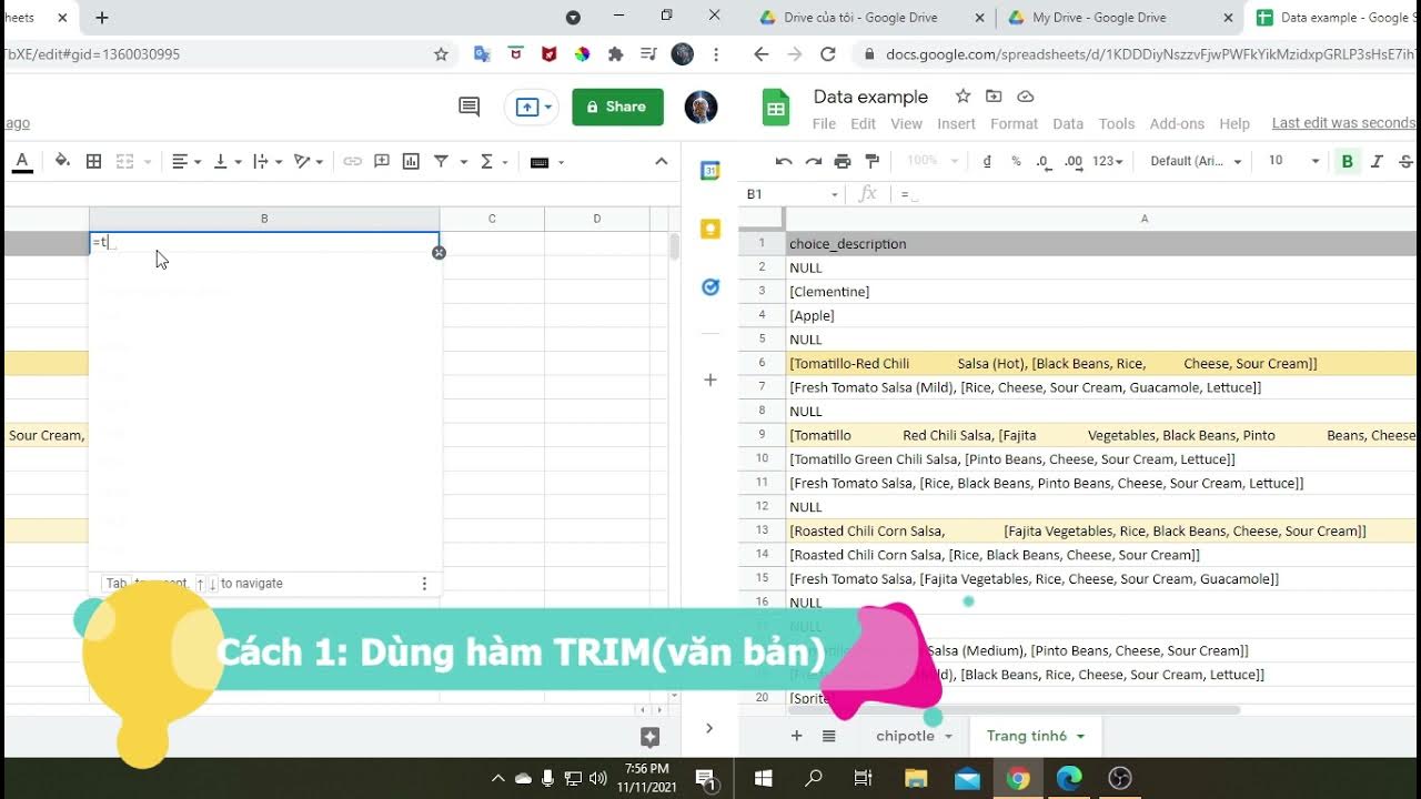 Hướng dẫn sử dụng Trim Whitespace Bỏ khoảng trắng thừa của văn bản trên Google Sheets với 4