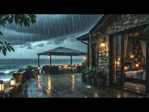 Cozy Rainy Night by the Ocean 🌧️ Heavy Rain & Ocean Waves for Deep ...