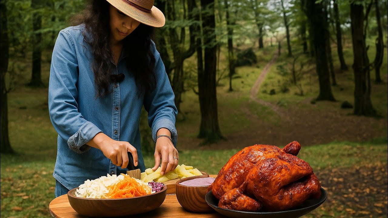 Peaceful Cooking in Nature – Whole Chicken in Foil Over Hot Coals