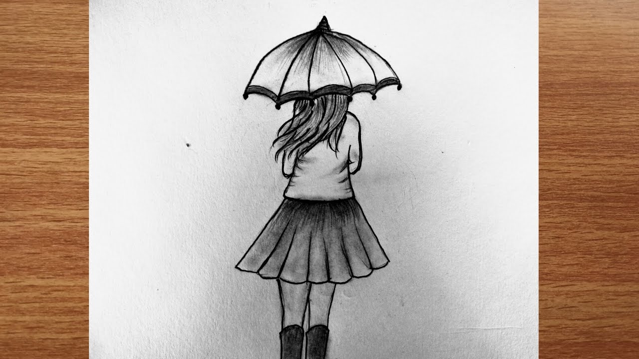 Girl with umbrella drawing step by step Cute girl drawing Beautiful