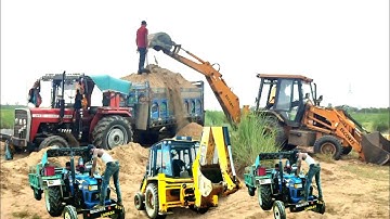 Jcb 3dx Machine Working Loading Mud Together Trolley Massey 241, Eicher 380 Tractor । JCB Machine