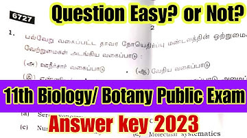 11th Biology Public Exam 2023 Answer Key|11th Botany Public Exam 2023 Answer Key