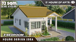 3 BEDROOMS Bungalow House Design | 72 SQM.( 6m.x12m.) | 2 Toilet & Bath | Small House Design Ideas