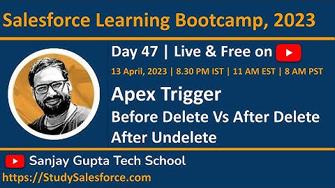 Day 47 | Salesforce Bootcamp 2023 | Before Delete Vs After Delete Vs After Undelete in Trigger