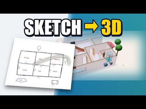 A blank page becoming a 3D floor plan, drawn line by line