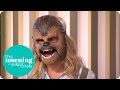 phillip and holly try the happy chewbacca mask this morning