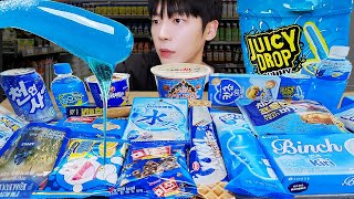 ASMR MUKBANG | BLUE FOOD HONEY JELLY CANDY Desserts (Noodles Jelly, chocolate) Convenience store