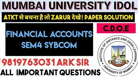 FINANCIAL ACCOUNTS Sem4 | SyBcom sem4|Exam2025 SYBcom SEM4|IMP QUESTION|IDOL MUMBAI UNIVERSITY EXAM