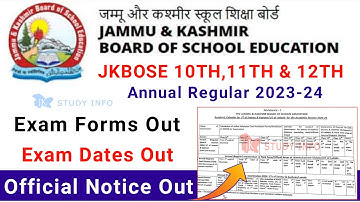 JKBOSE 10th,11th,12th Annual Regular 2023-24 Exam Forms | Jkbose 10th,12th Tentative Exam Calander