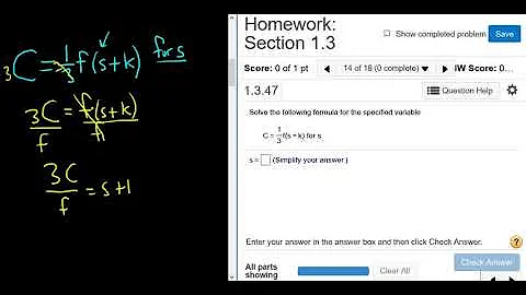 Equation with Variables Harder Example College Algebra MyMathlab Homework