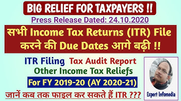 New Due Dates of ITR & Tax Audit Report| Income Tax Returns Date Extension for FY 2019-20 (AY 20-21)