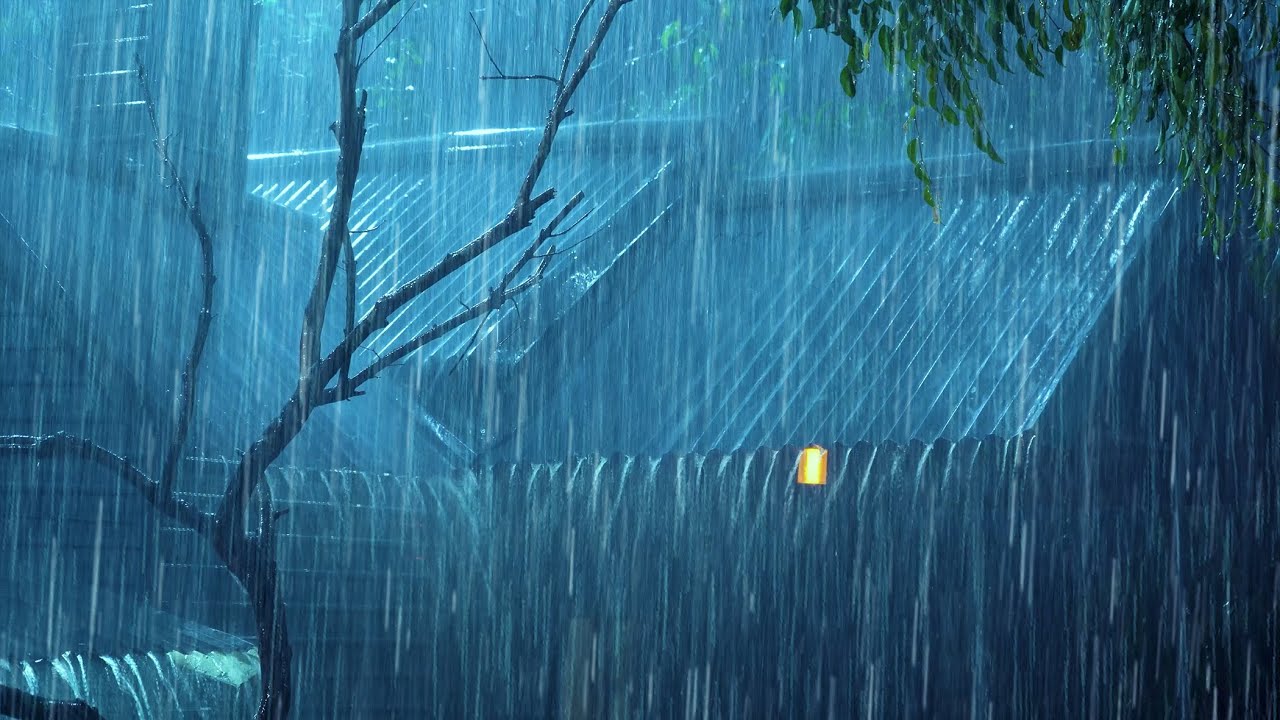 Release Stress to Sleep Instantly with Heavy Rain & Thunder on Old Metal Roof in Rainforest at Night