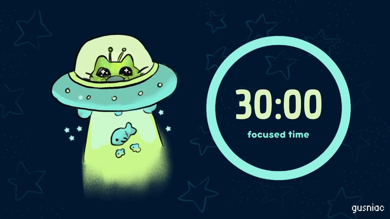Study With Me | Pomodoro Timer 30/10 x4 | Alien Cat, Lofi, No Mid Ads