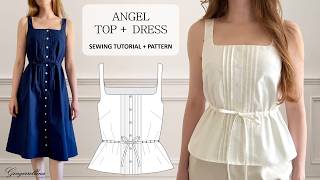 Romantic pintuck top + dress with square neckline – ANGEL – sewing pattern + tutorial