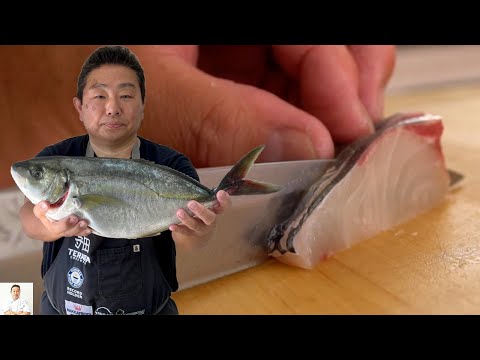 How To Fillet Whole Fish For A Simple Sashimi Plate (Shima Aji-Striped Jack Makeral) | Hiroyuki Terada - Diaries of a Master Sushi Chef